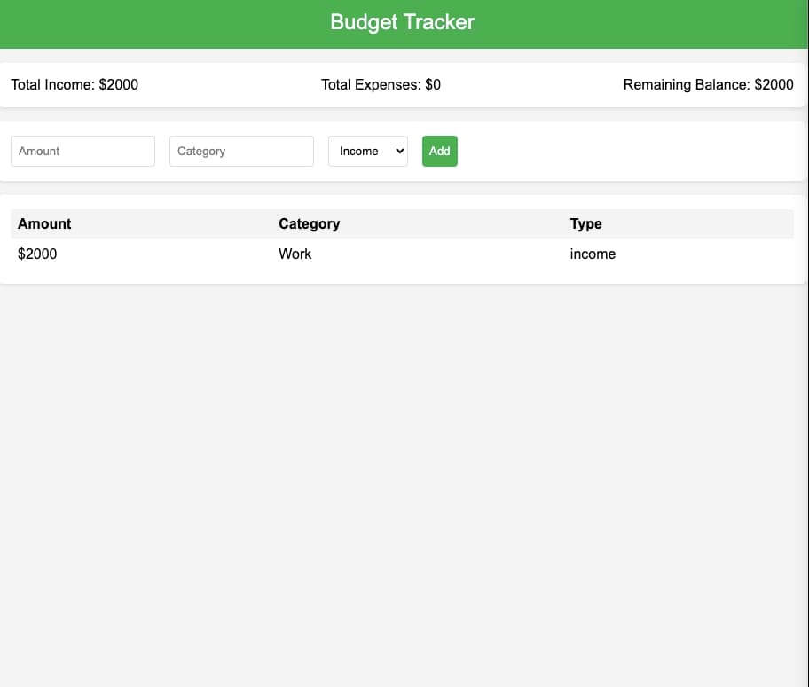 Screenshot of Budget App, a A Next.js App project